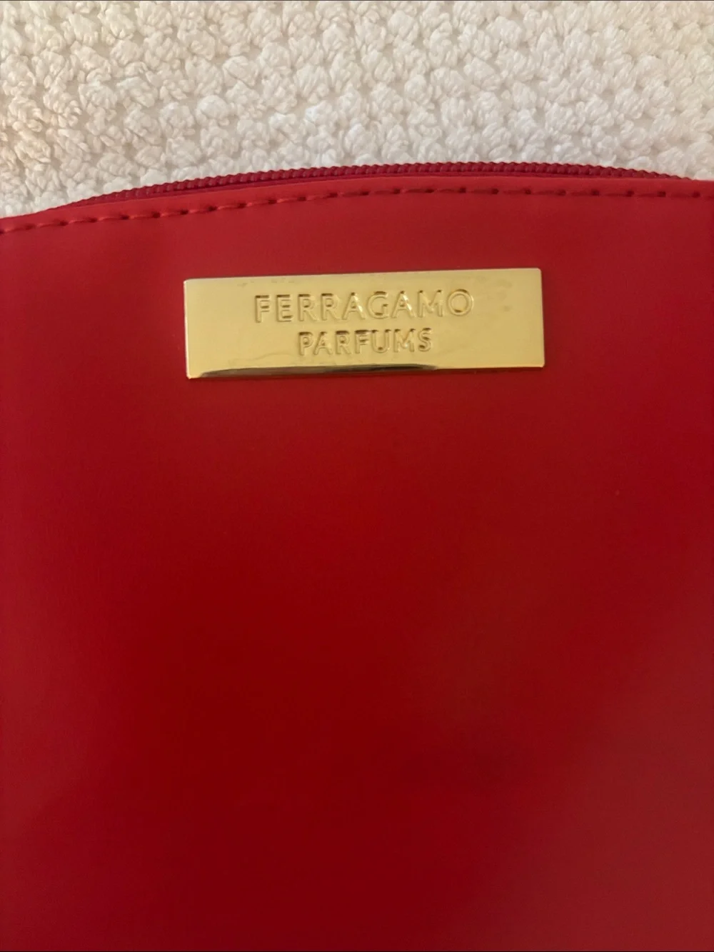 Salvatore Ferragamo Red Leather Cosmetic Case with Gold Plaque